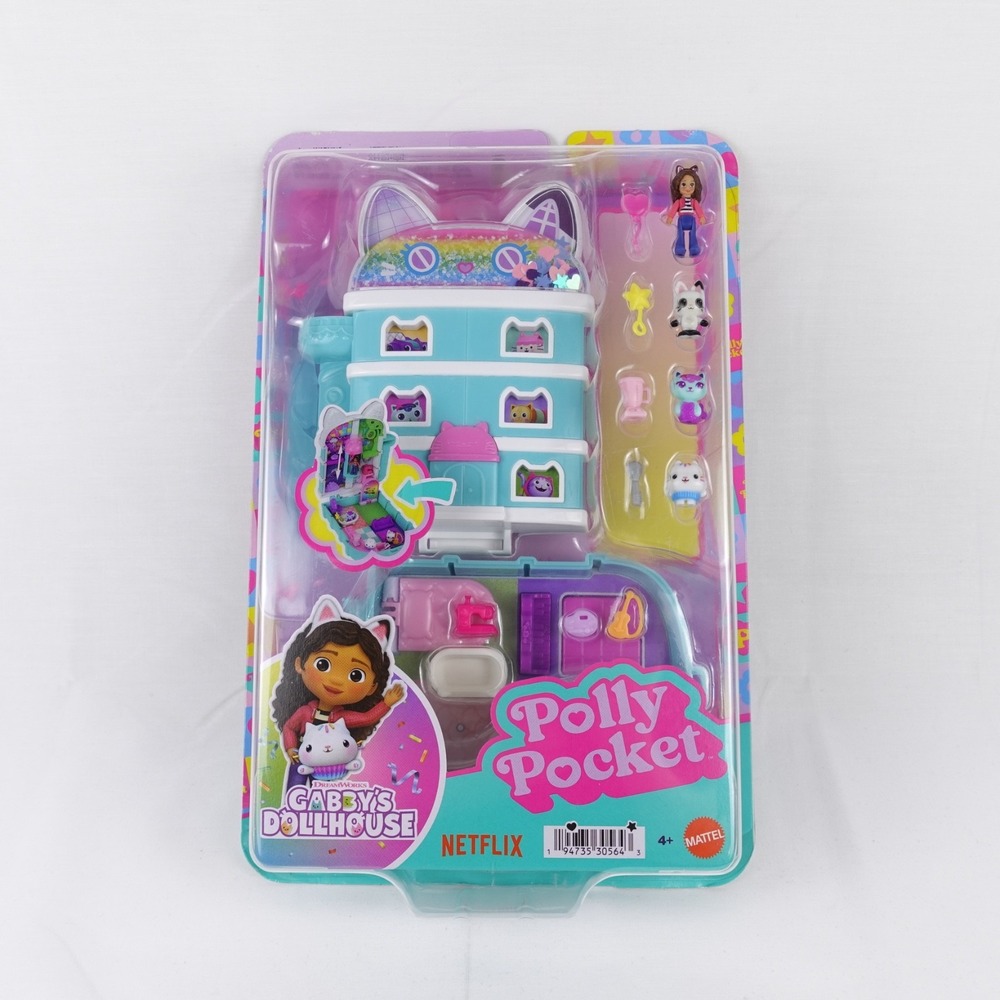 Polly Pocket Gabby's Dollhouse Compact Take Along Pet Cat Friends Netflix New
